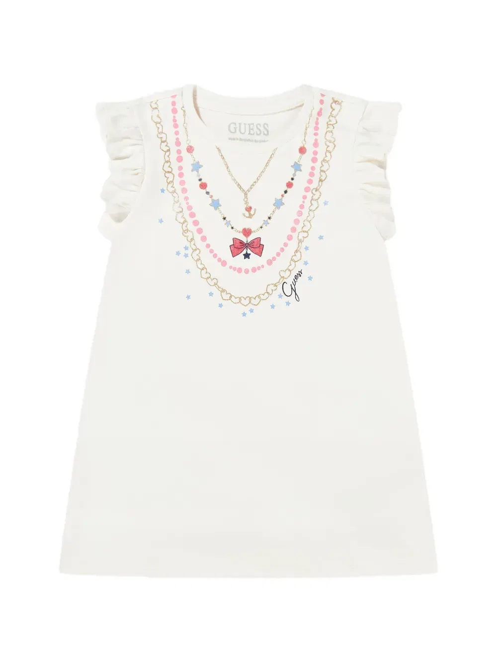 Платье с принтом в виде ожерелья Guess Kids, белый