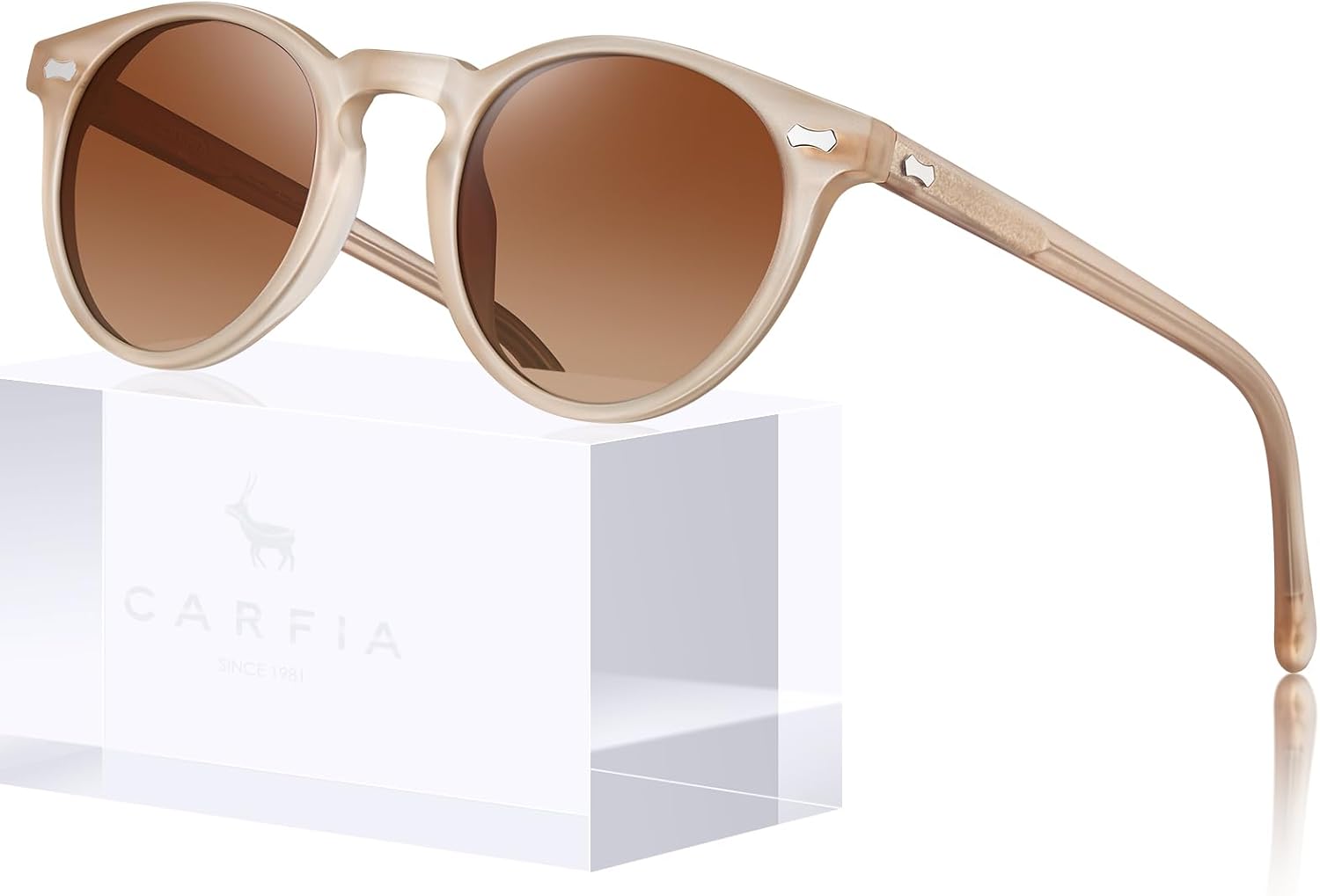 

Солнцезащитные очки CARFIA Retro с поляризацией для женщин, защита от УФ-излучения, ацетатный материал, классический винтажный стиль, круглые линзы, 7.matte Pink Frame Brown Lens