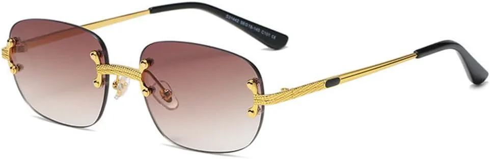 

Популярные маленькие прямоугольные солнцезащитные очки в стиле ретро, ​​без оправы, с зеркальным покрытием, защита от УФ-излучения UV400 MTZJH, Tea Gradient