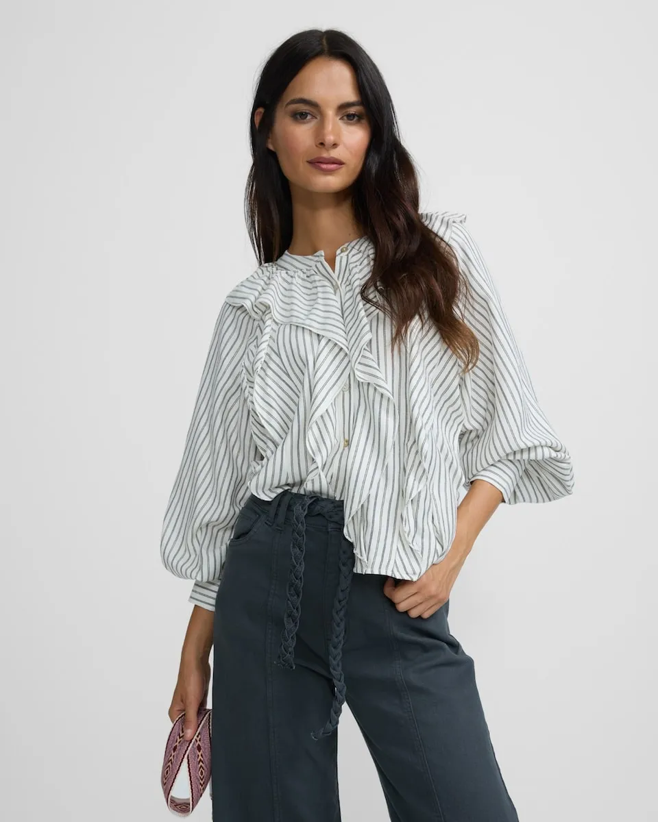 

Женская блузка с рюшами в белую полоску Silbon, белый