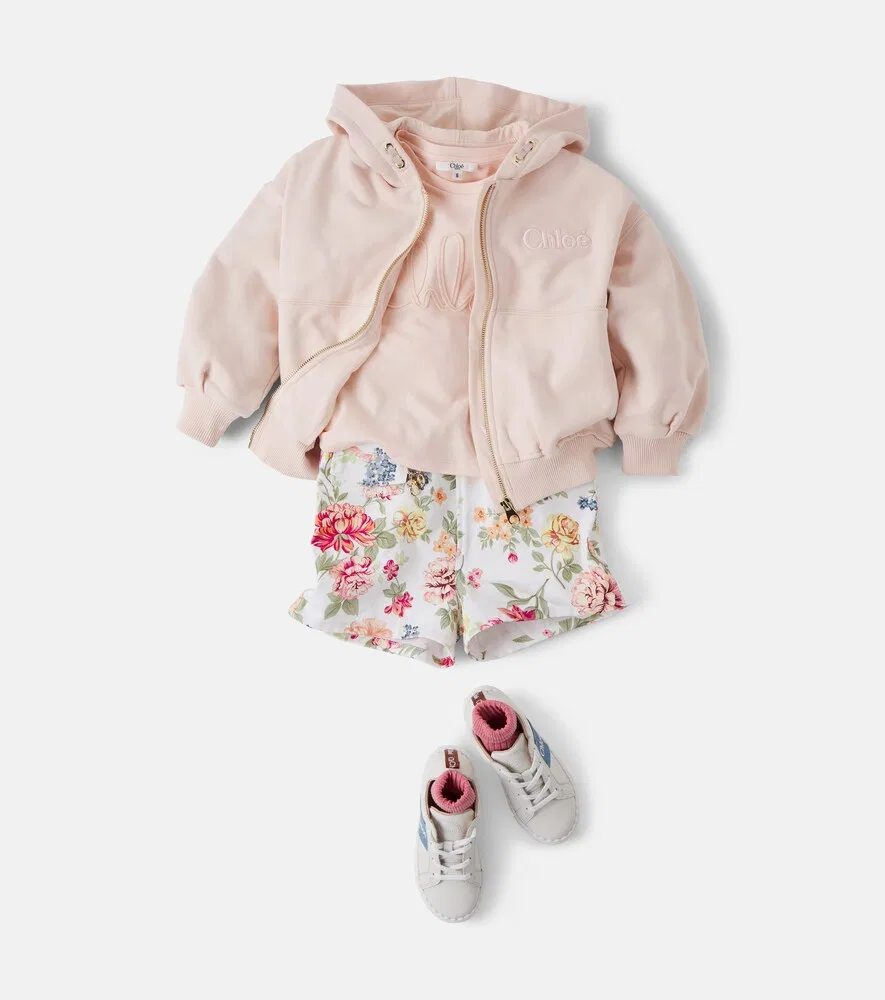 Толстовка на молнии из хлопкового трикотажа с логотипом Chloé Kids, розовый — фото 2