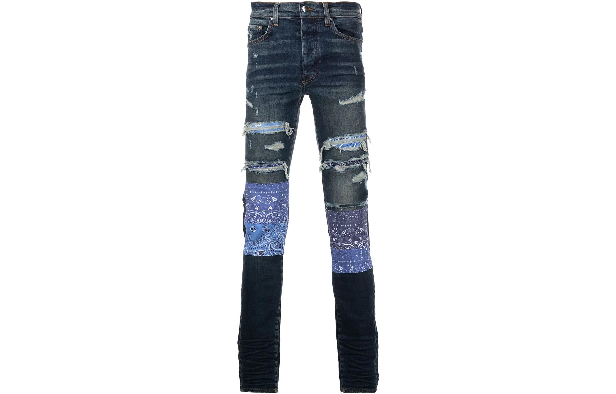

Винтажные джинсы AMIRI с нашивкой в стиле банданы, синие