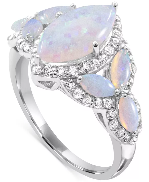 

Кольцо с выращенным в лаборатории опалом 12 x 6 мм и белым топазом 1-1/10 карата, огранка «маркиза», из стерлингового серебра Macy'S, opal