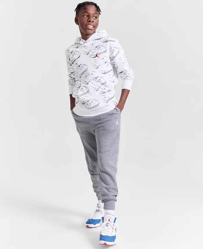 

Толстовка с капюшоном Big Boys 23 Fadeaway из флиса и спортивные штаны MJ Brooklyn Essentials из флиса Jordan, черный