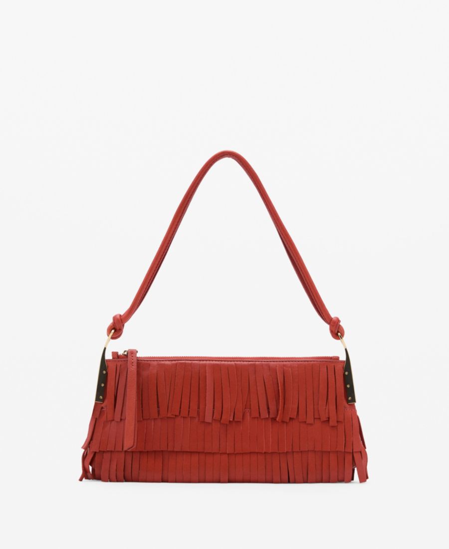 

Большая женская кожаная сумка через плечо с бахромой MANGO, Russet