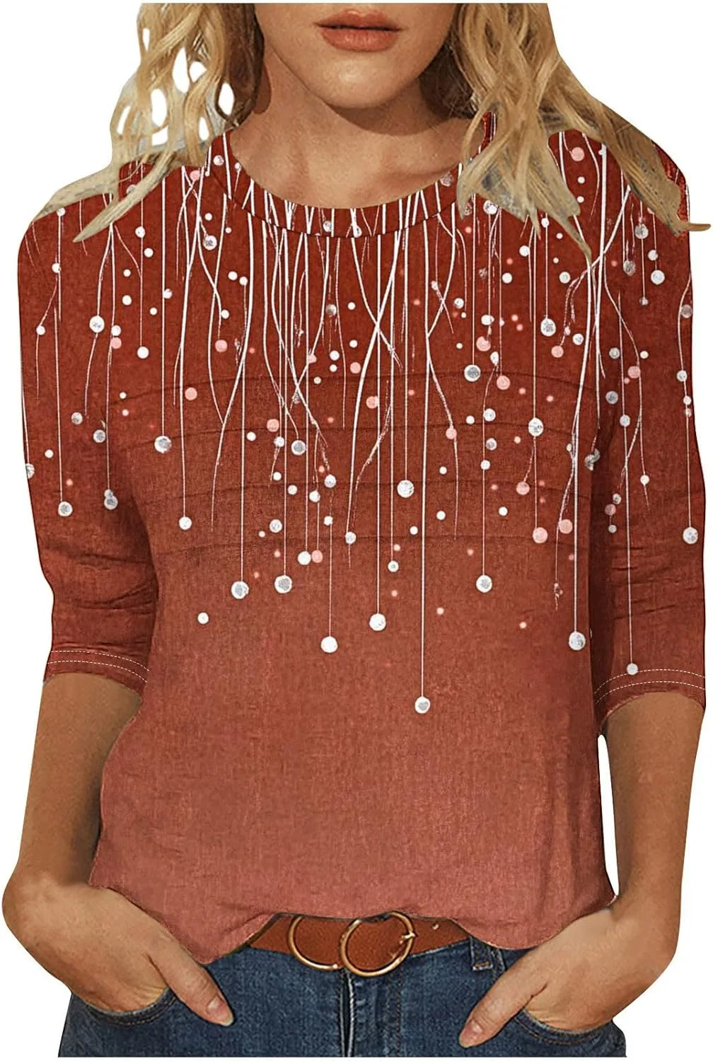 

Женская футболка с 3/4 рукавом, весенний бохо-принт Floleo