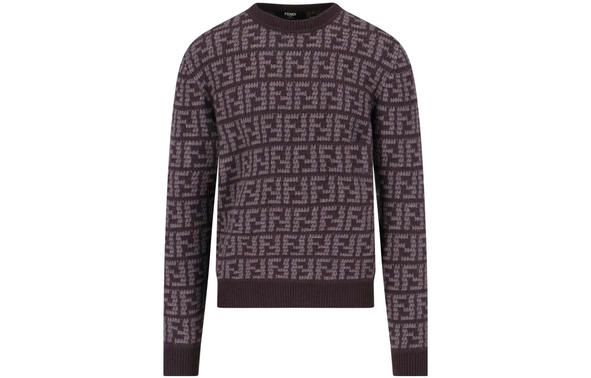 

Свитер с монограммой и интарсией FENDI, коричневый