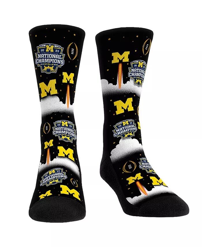 

Мужские и женские носки Navy Michigan Wolverines College Football Playoff 2023 National Champions Liftoff All-Over Crew Socks Rock 'Em, синий