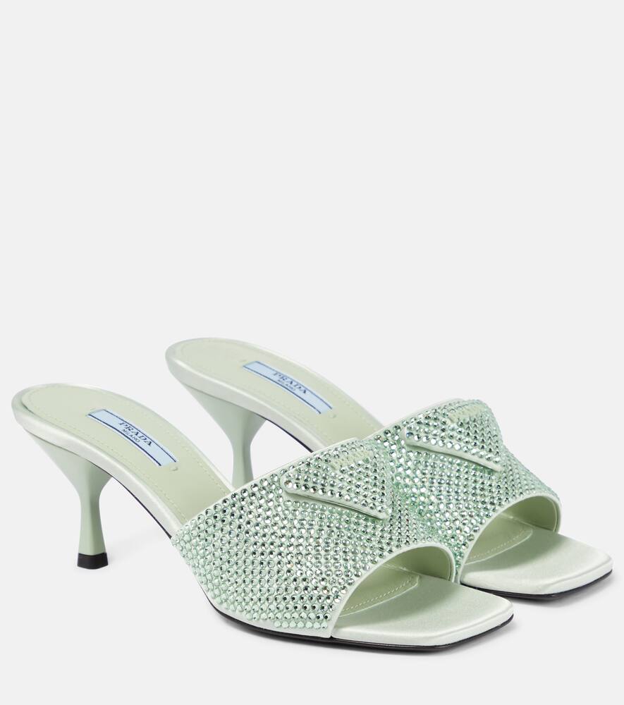 Атласная шлепанцы с кристаллами Prada, Acqua