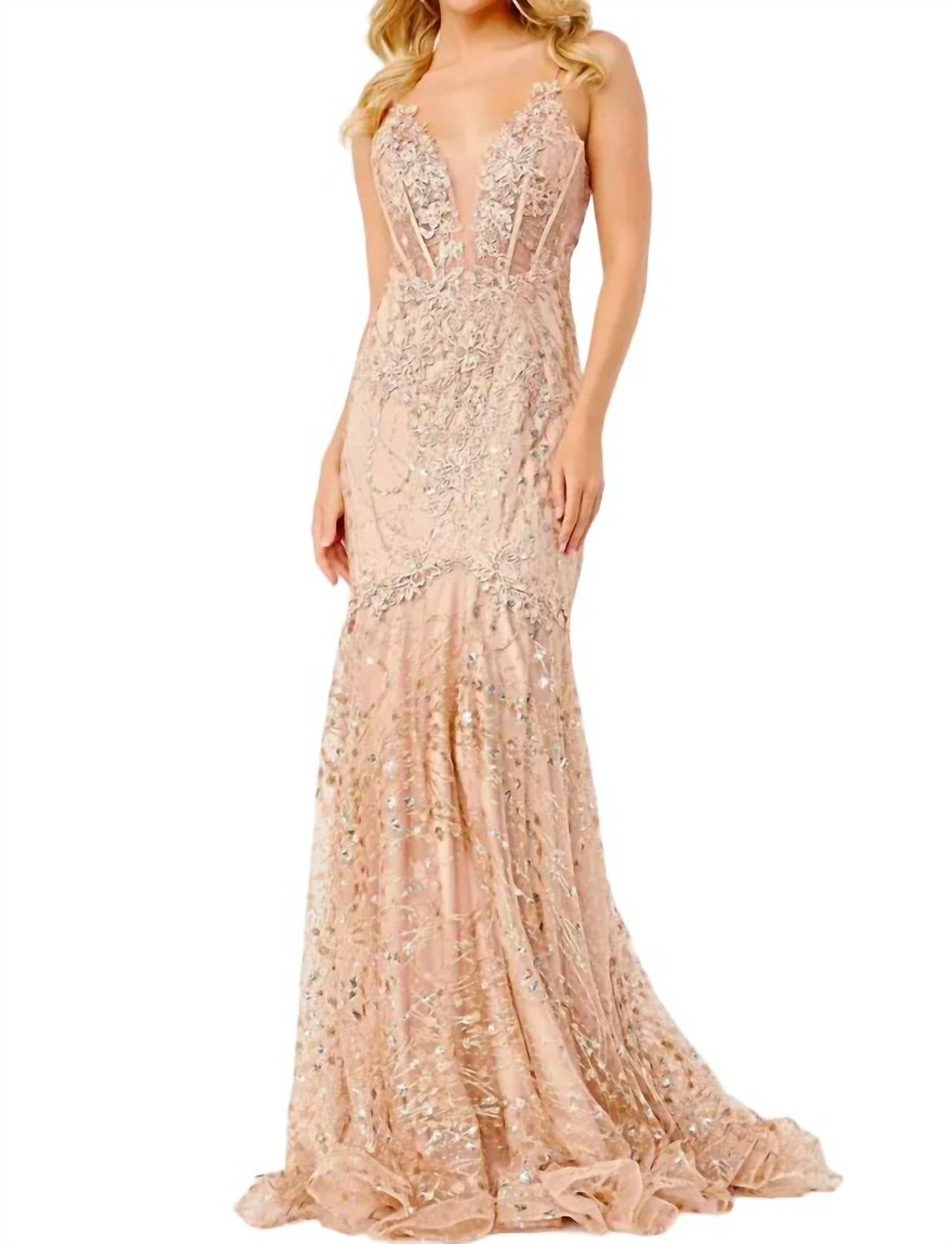 

Прозрачный корсетный топ для выпускного платье в цвете шампанского JVN, Champ