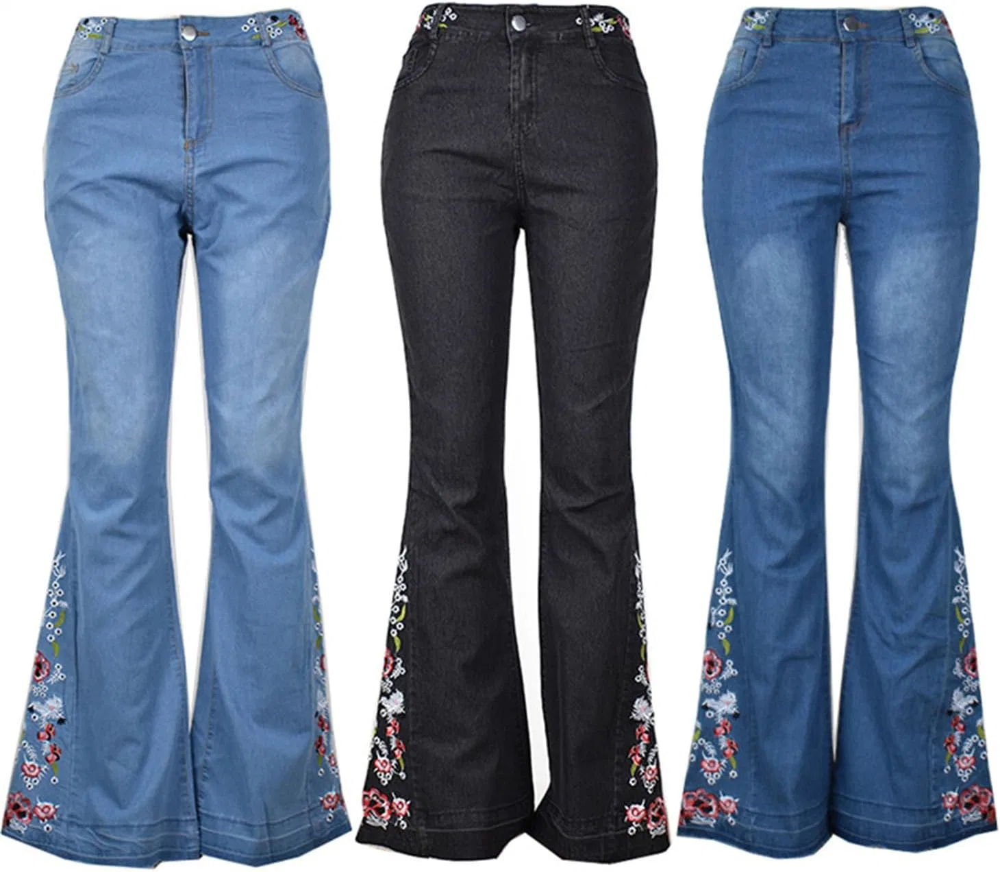 Джинсы клеш с цветочной вышивкой, Light Blue — фото 4