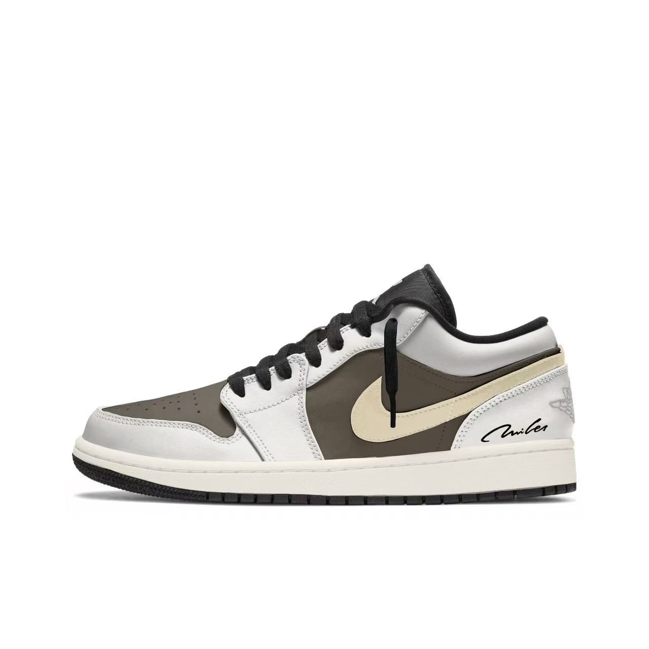 Jordan Air 1 устойчивые к истиранию низкие баскетбольные кроссовки Unisex White Brown — фото 3