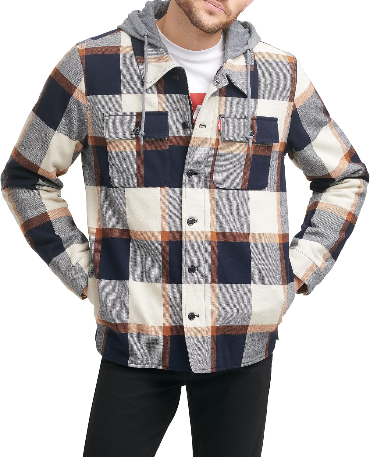 Мужская клетчатая куртка-рубашка Levi's с капюшоном и подкладкой из шерпы (стандартные размеры, большие и высокие), Hooded Skater Plaid — фото 4