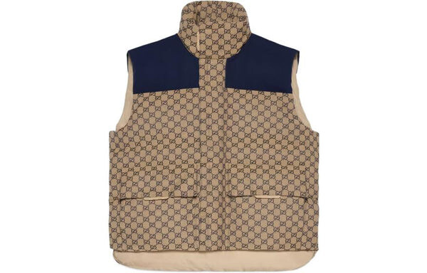 Жилет gg canvas down vest with detachable hood 'beige navy' Gucci, бежевый — фото 2