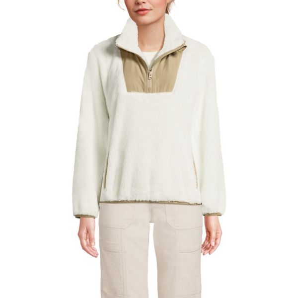 

Женский уютный свитер на молнии с подкладкой из шерпы Lands' End, цвет ivory desert tan