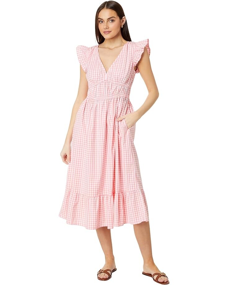 

Платье Vineyard Vines Poplin Flutter Midi, цвет Gingham- Cayman/White