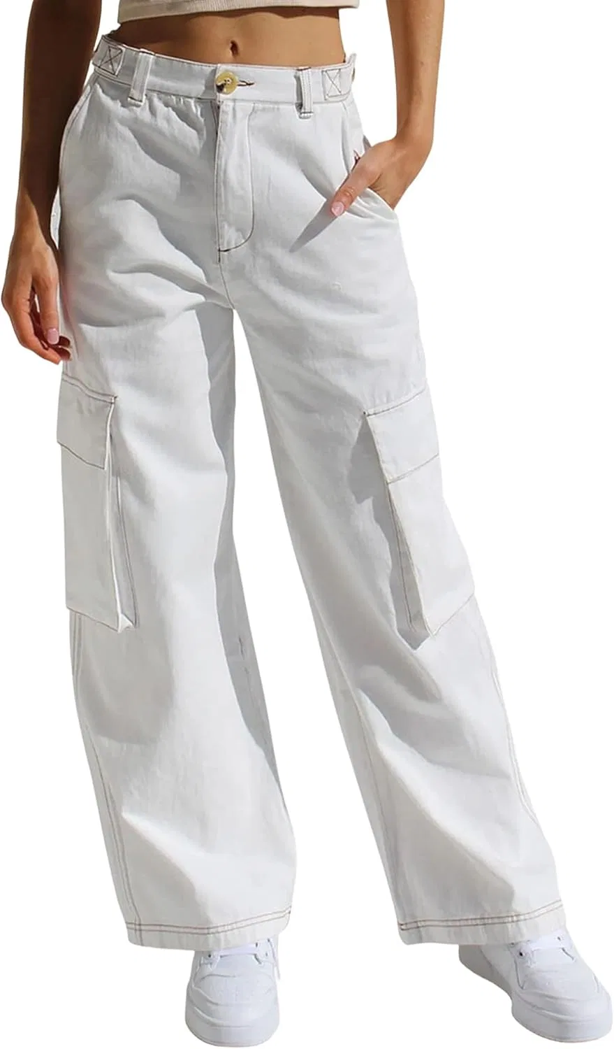 Джинсы свободные, Military, White