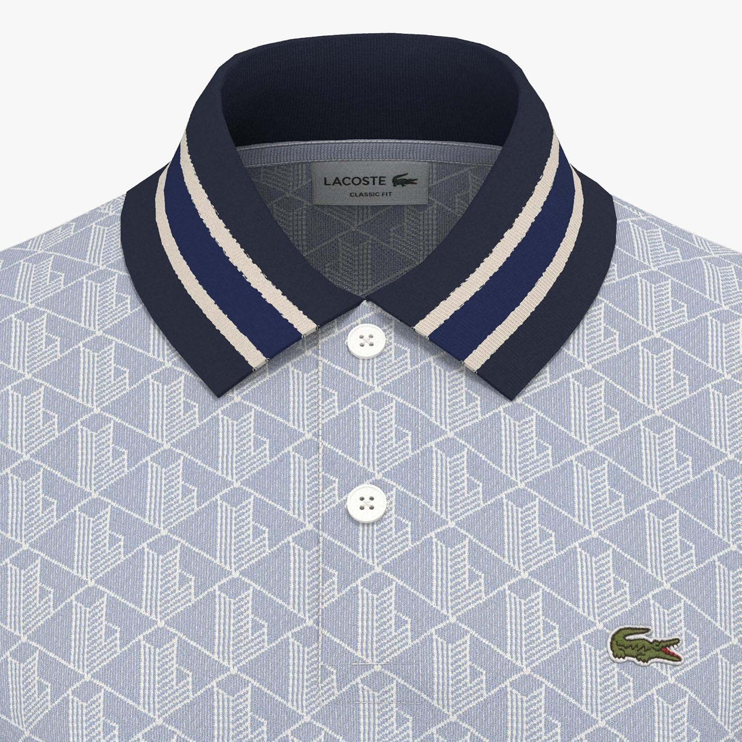Lacoste мужская короткая рукав поло с принтом по всей поверхности L Color Blocked и контрастным воротником, Phoenix Blue/Flour — фото 2