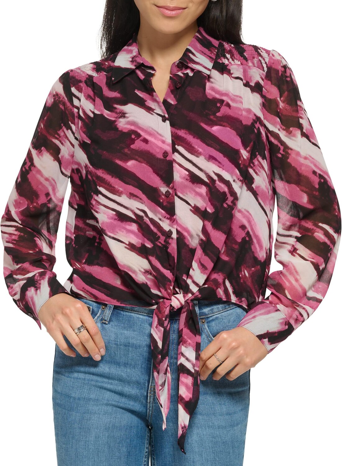 

Топ Calvin Klein Print Knot Front with Collar, цвет Port Combo