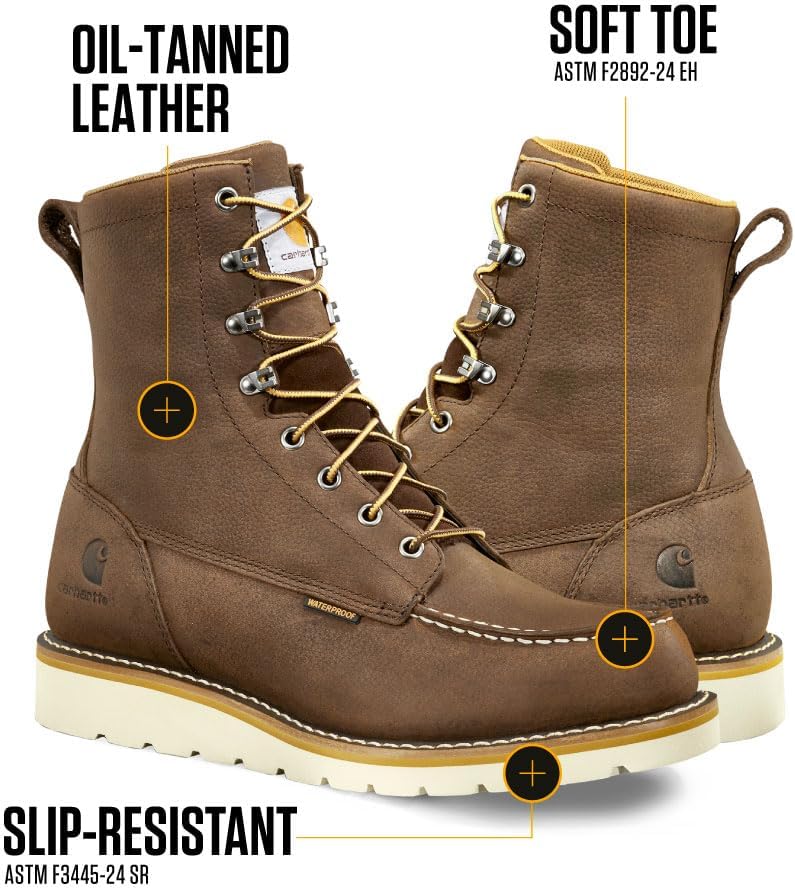 Мужские водонепроницаемые ботинки Carhartt Moc с мягким носком и танкеткой высотой 8 дюймов, Dark Brown — фото 3