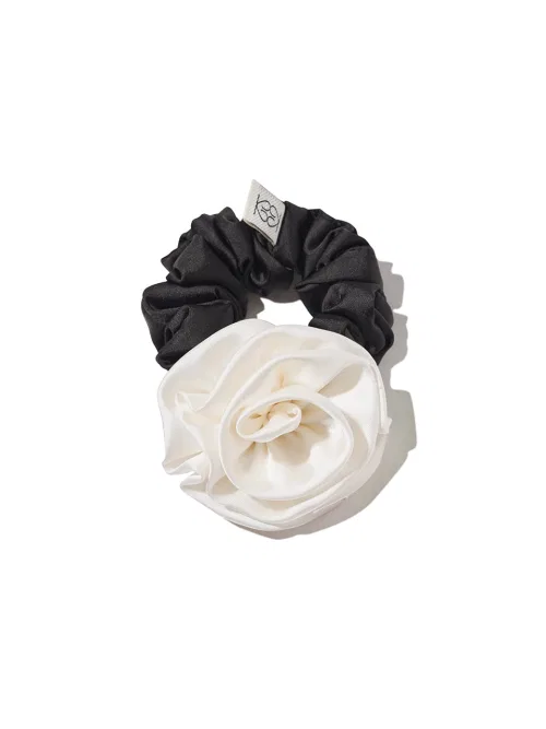 Шелковый бант-резинка для волос Satin Corsage, полиэстер, офф-вайт/черный, Kijun — фото 4