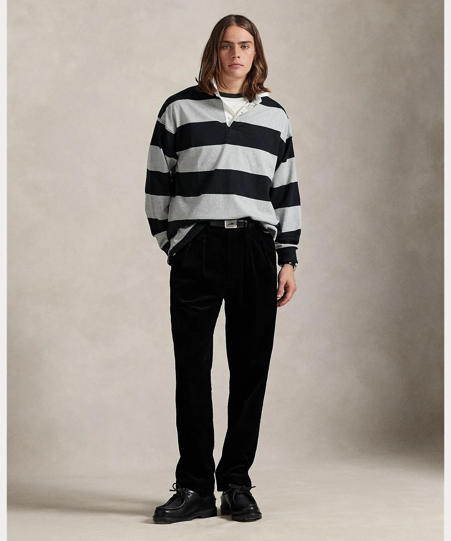 Полосатая регбийная рубашка большого размера Polo Ralph Lauren, 020 Gray — фото 3