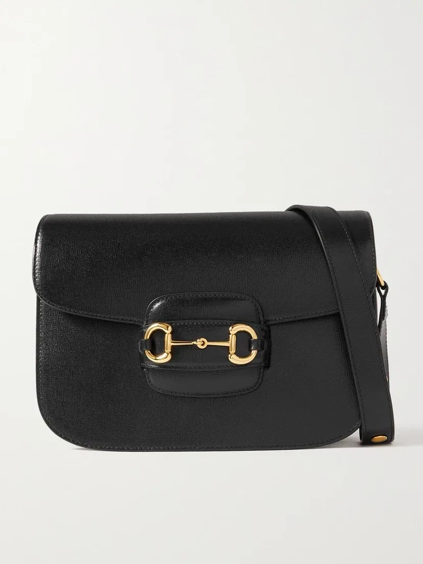 Сумка через плечо Horsebit 1955 из текстурированной кожи GUCCI, черный