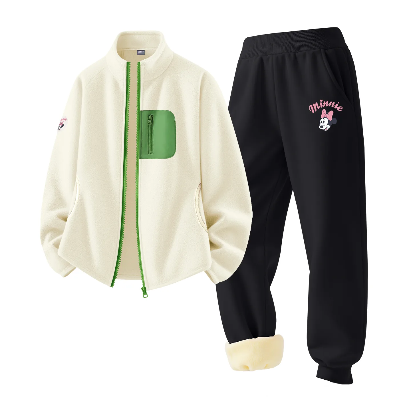 Детская спортивная одежда с воротником стойкой утепленная Disney, [Thickened and Fleece-Lined]Dini Medium Round Hook-and-Loop K Light Milk White+Di Lift Eye K Black