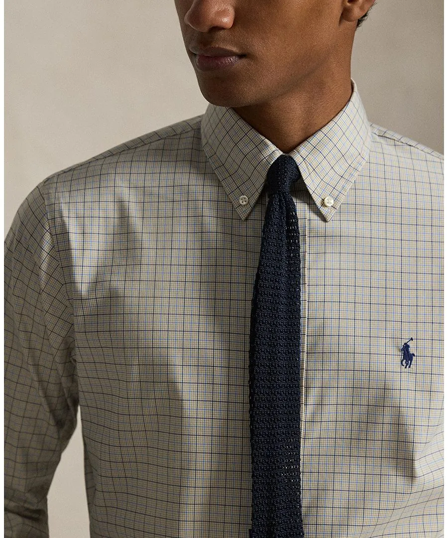 Мужская классическая спортивная рубашка Polo Ralph Lauren, хаки синий мультиколор — фото 3