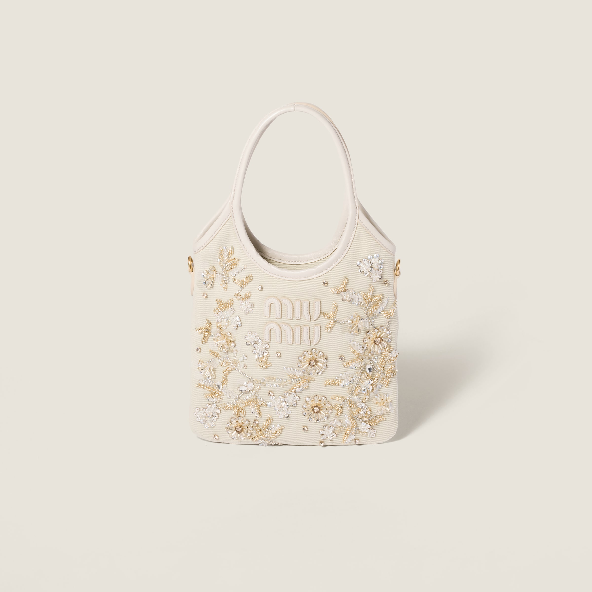 

Сумка из габардина с вышивкой ivy MIU MIU, мел