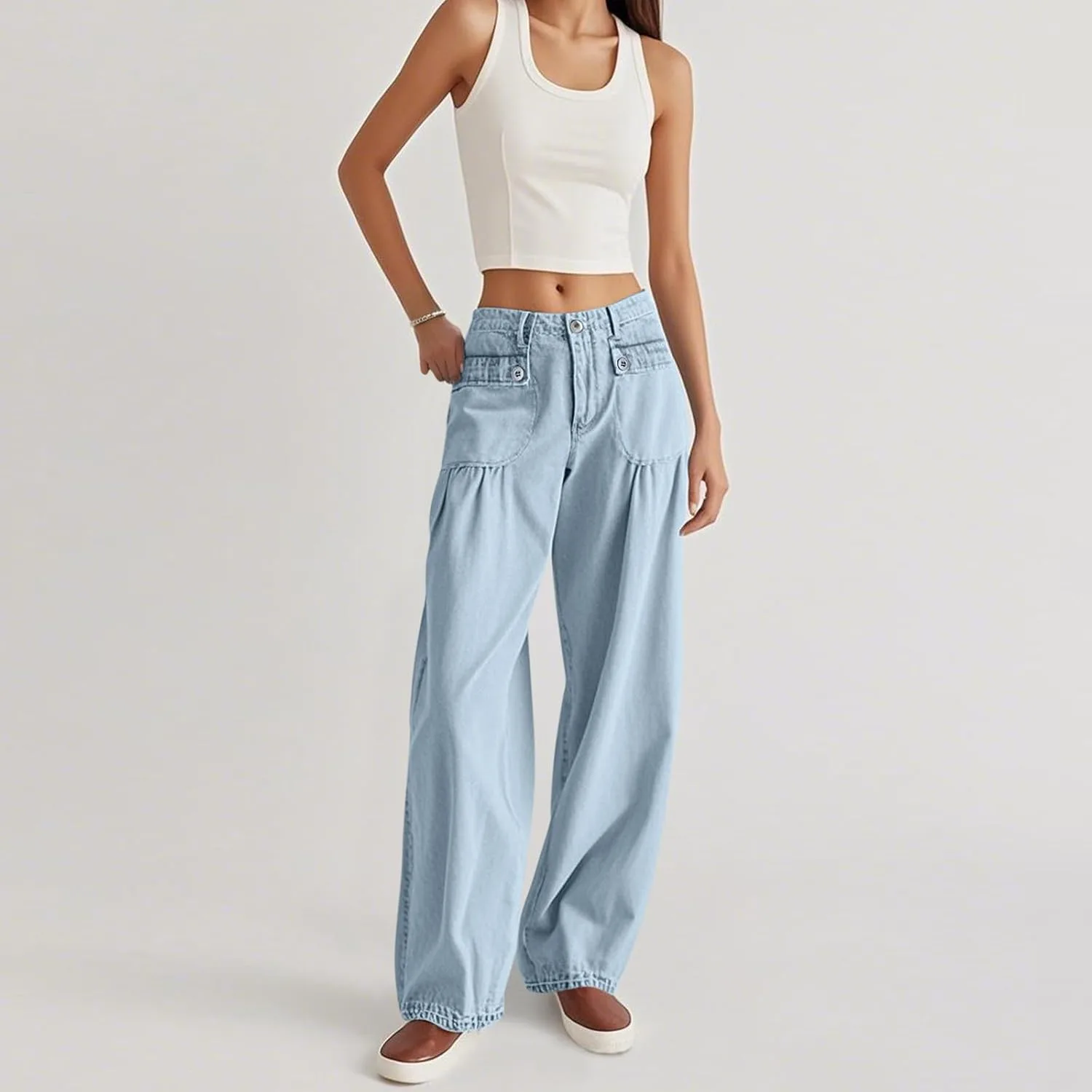 Джинсы High Waisted для женщин Casual Stretchy Loose Straight Leg — фото 3