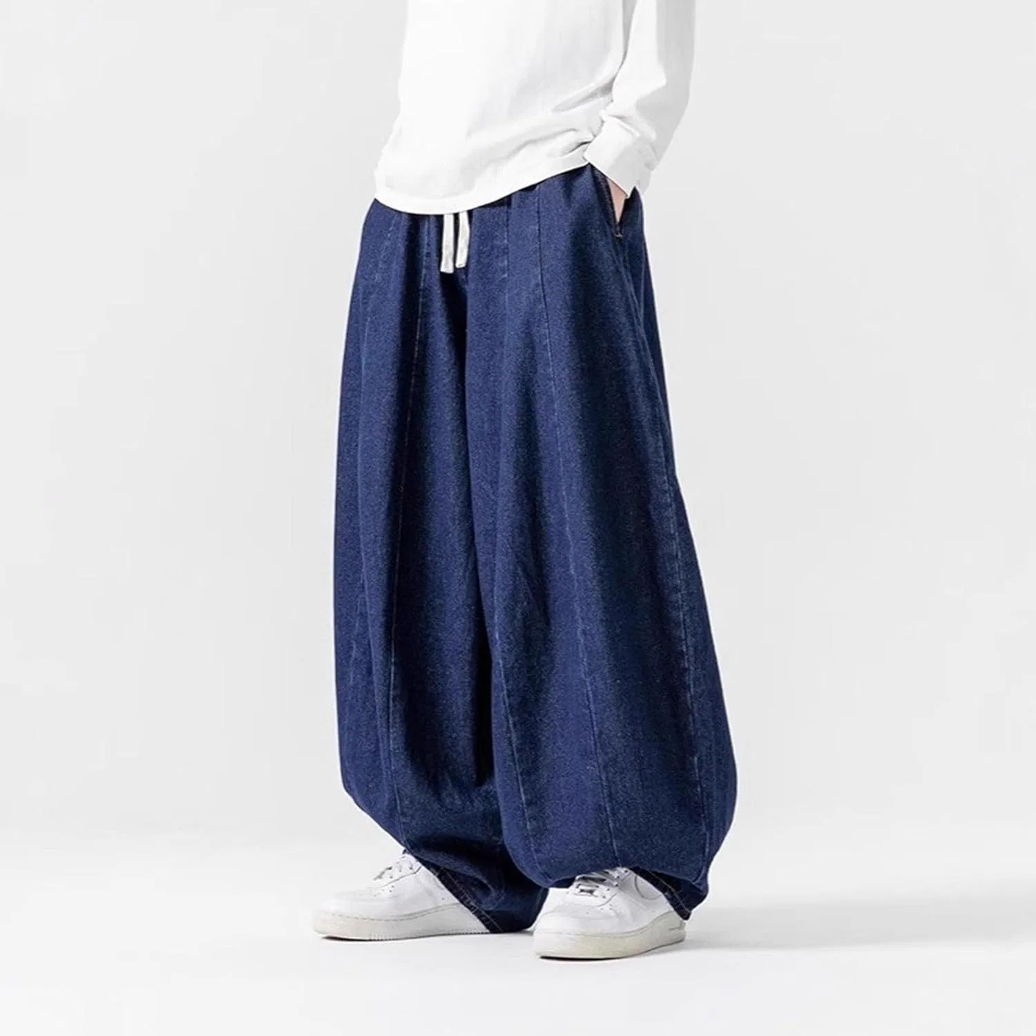 Джинсы свободные Wide Leg Hip Hop, темно-синие — фото 4