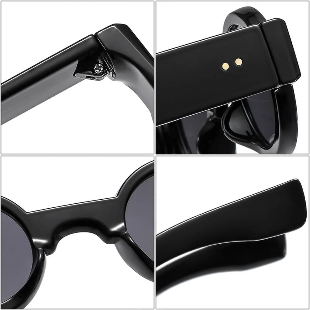 

Ретро маленькие круглые женские панк-солнцезащитные очки UV400 с прозрачными линзами цвета океана, модные мужские солнцезащитные очки с заклепками HVTVTLA, Black Grey