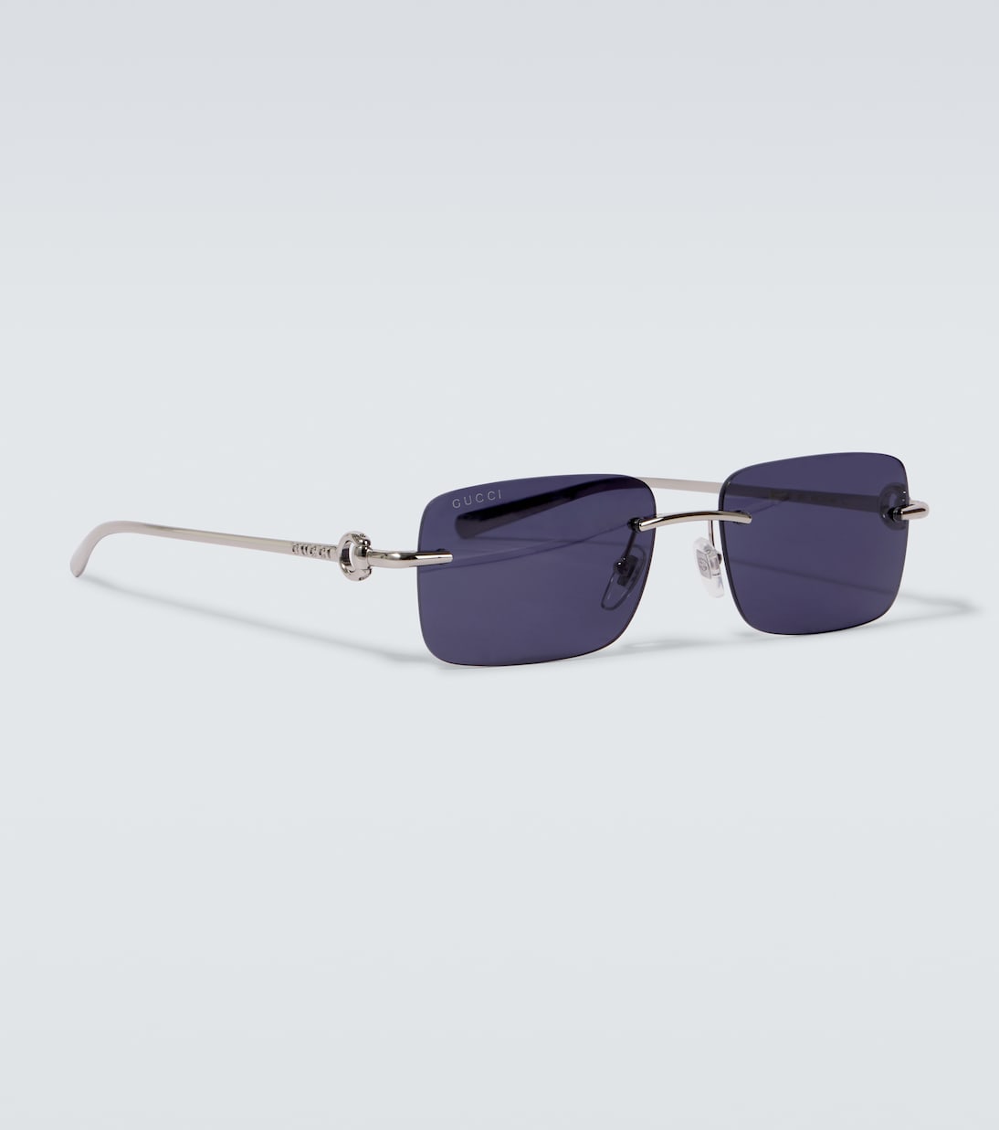 Прямоугольные солнцезащитные очки с подвеской Horsebit Gucci, Silver-Silver-Blue — фото 4
