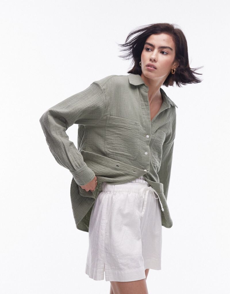 

Topshop — повседневная рубашка из хлопка цвета хаки