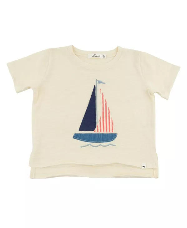 

Детская футболка с аппликацией в виде парусника, с необработанными краями, из фактурной ткани. Oh Baby!, белый
