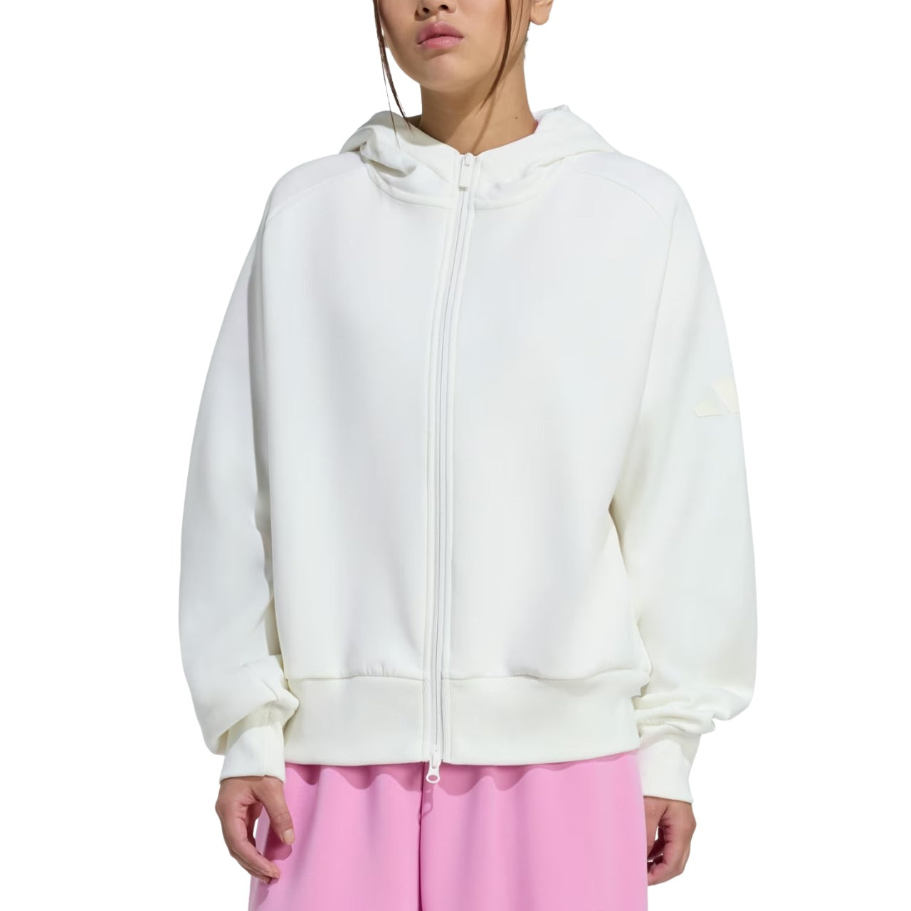 (WMNS) Толстовка Adidas Soft Lux на молнии, цвет 'Off White' — фото 2