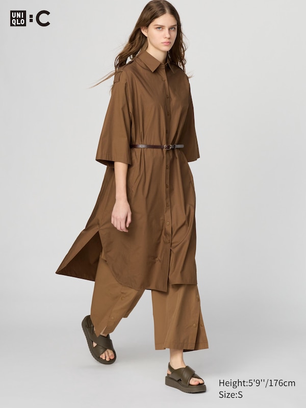 

Платье-Рубашка свободного покроя из хлопка (половина рукава) Uniqlo, коричневый