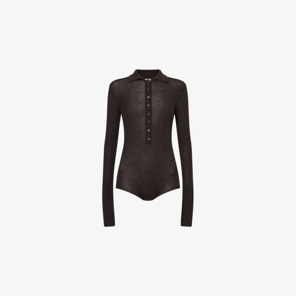 

Солена ребристый поло-боди из шерсти, шелка и кашемира The Frankie Shop, коричневый