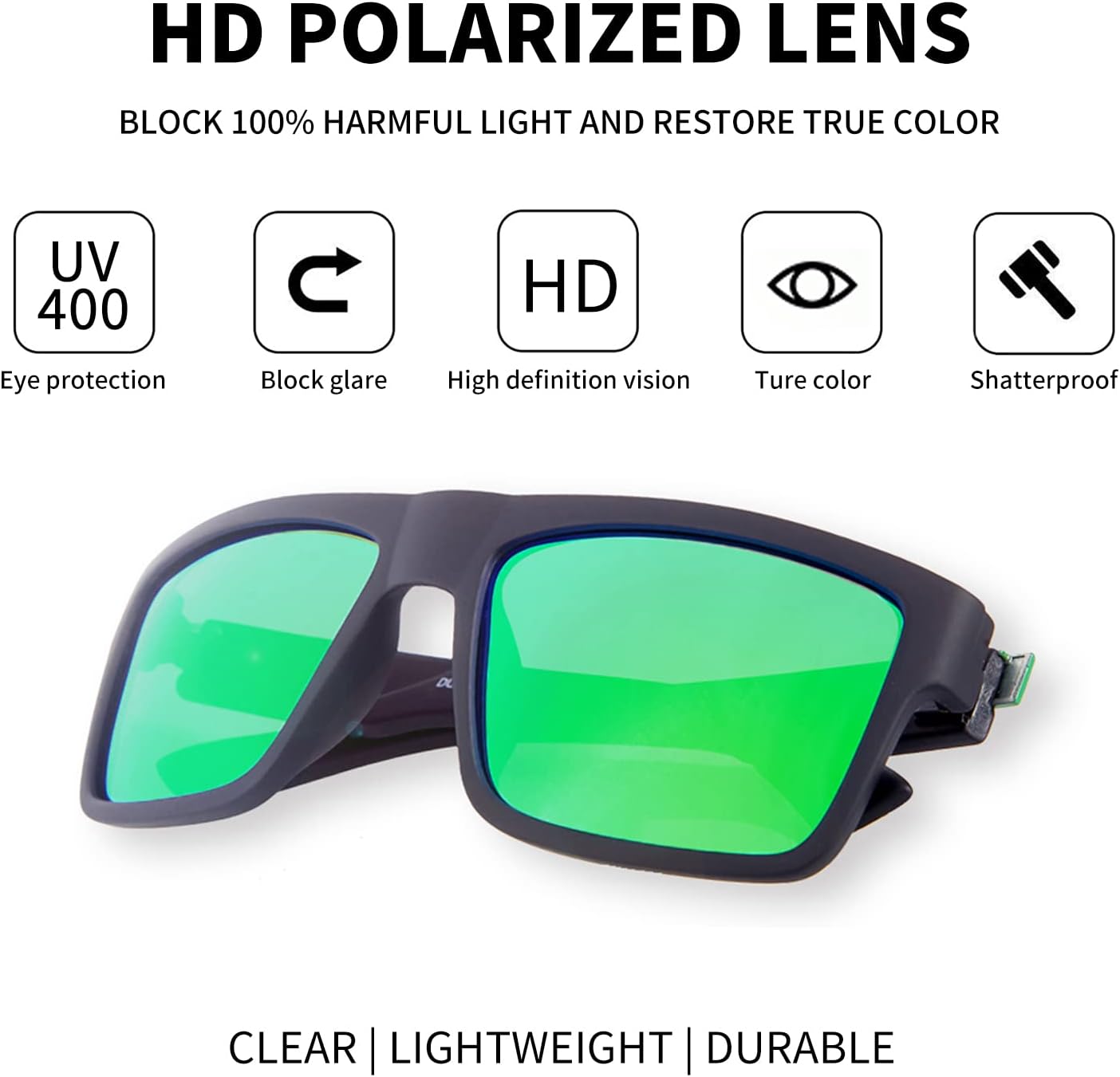 

Ретро поляризованные солнцезащитные очки для мужчин и женщин. Классические винтажные квадратные солнцезащитные очки с защитой UV400, цвет D918 Tramean, 2 Pack(black/Black+black/Green)