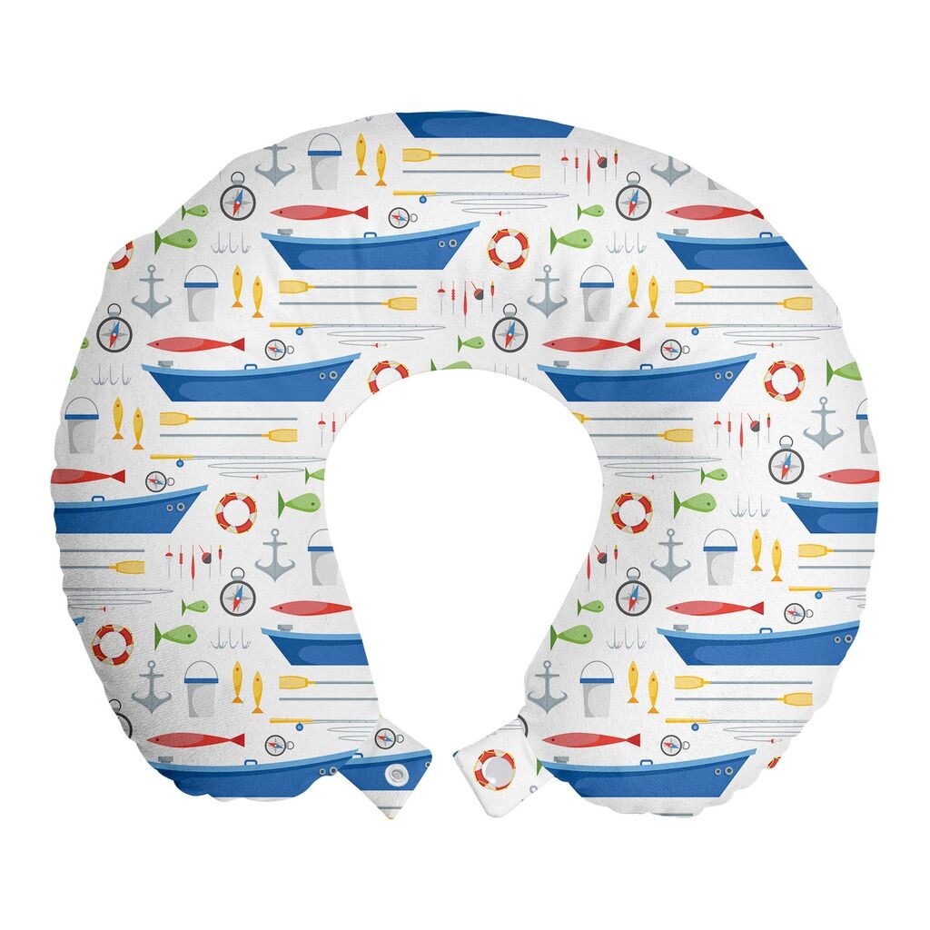 

ABAKUHAUS Marine Travel Pillow Подушка для шеи, мультяшные удочки, пенопластовые дорожные принадлежности для самолета и автомобиля, 30x30 см, разноцветные