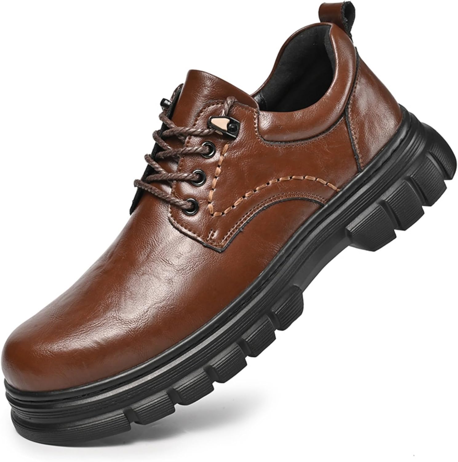 

Мужские ретро кожаные оксфорды с шнуровкой на платформе, удобные противоскользящие с круглым носком и низким каблуком, дерби для офиса и делового формального стиля Boaobaihuo, коричневый