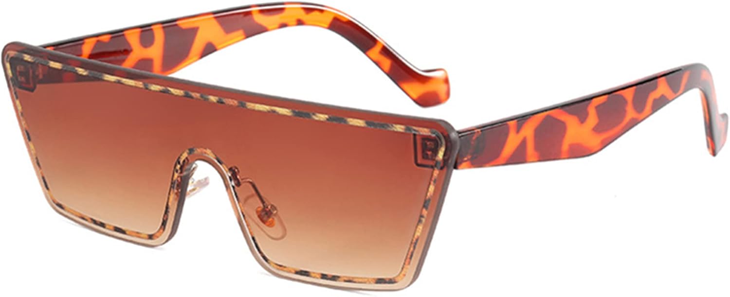 

Стильные цельные солнцезащитные очки bullabulling для женщин и мужчин, с плоской верхней частью, квадратной, полуободковой металлической оправой и защитой от УФ-излучения UV400, Leopard/Tea