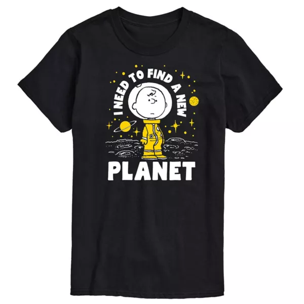 

Мужская футболка Peanuts с принтом "Другая планета" Licensed Character, черный