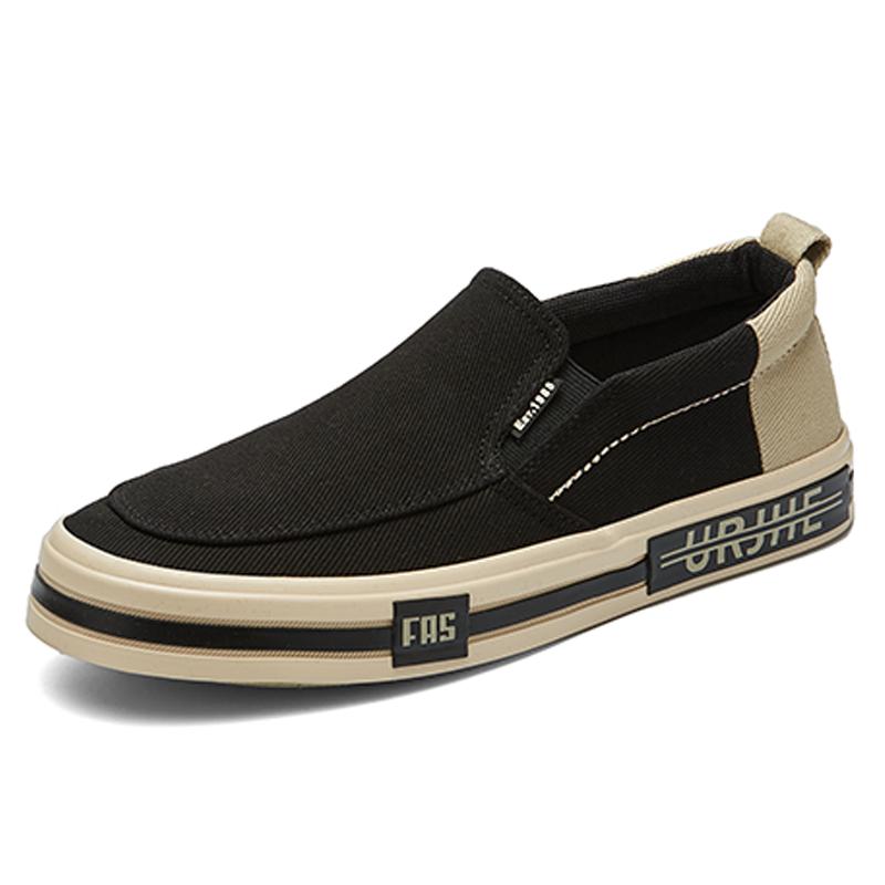 

SENJIALUO Износостойкие мужские низкие кеды из холста черно-бежевые, цвет Black Beige