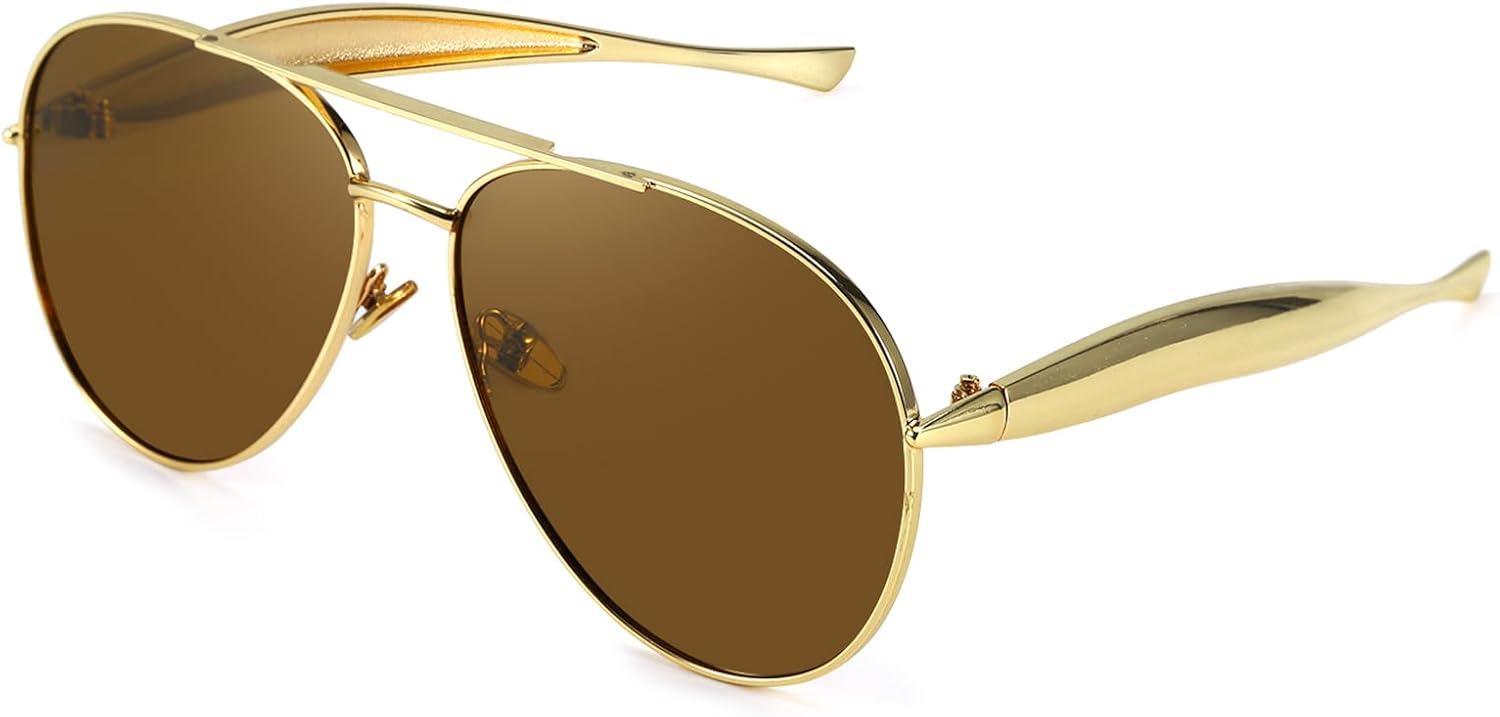 

Солнцезащитные очки-авиаторы SODQW золотистого цвета для женщин и мужчин. Модные дизайнерские солнцезащитные очки с металлической оправой и защитой от УФ-излучения UV400, A08- Gold/Deep Brown