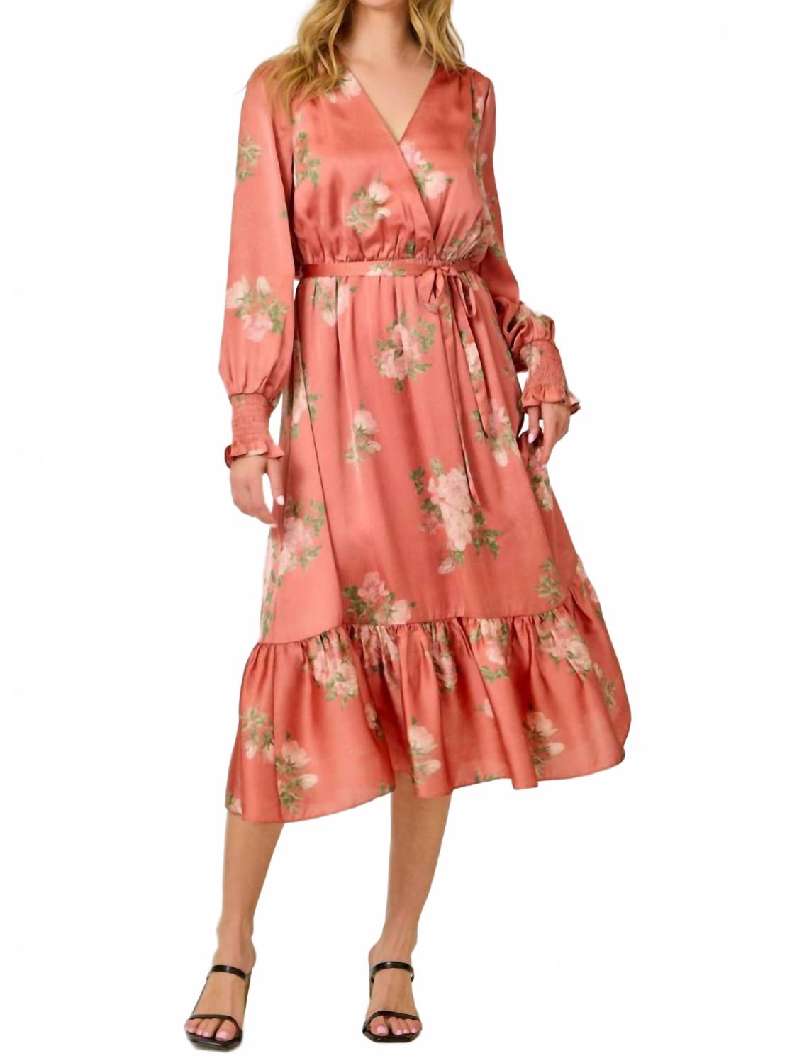 

Mystree Платье миди с цветочным принтом в кораллово-розовой гамме