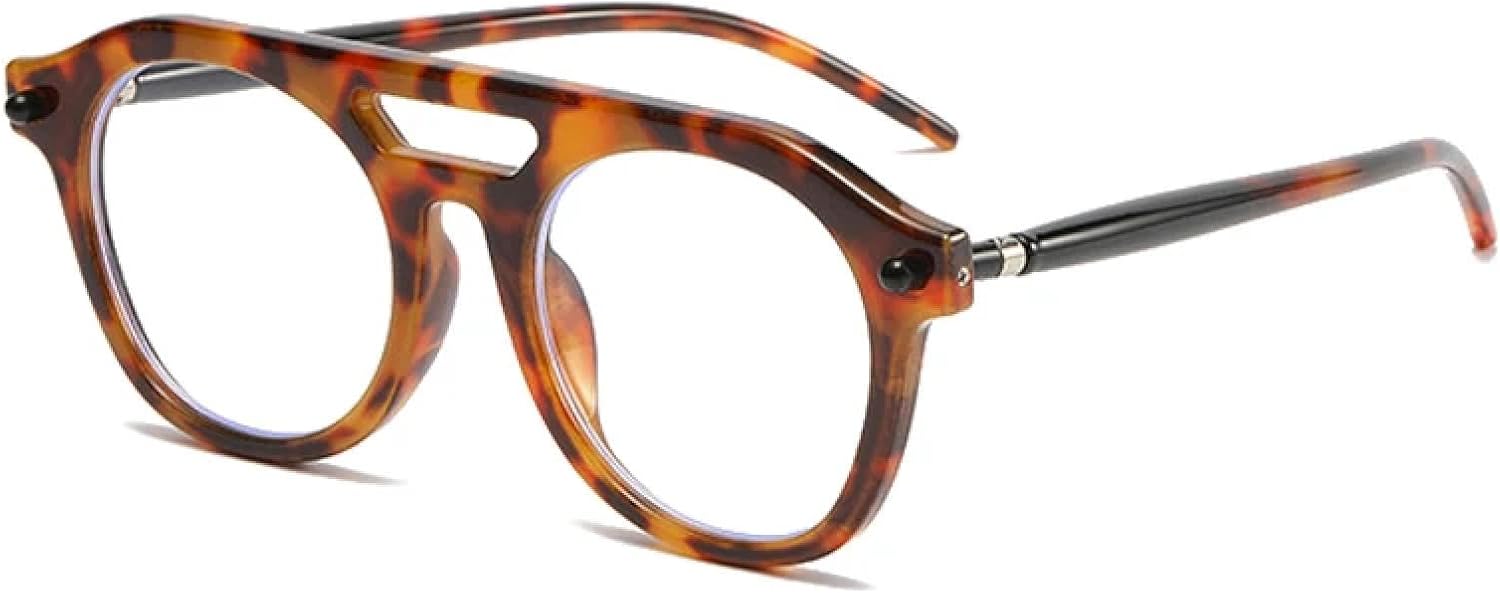 

Модные женские солнцезащитные очки с двойной перемычкой, прозрачные градиентные линзы, защита от УФ-излучения UV400, ретро-очки для мужчин с заклепками TVTBBVV, Leopard Clear