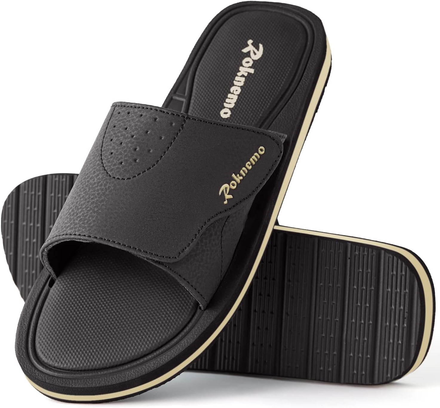 

Сандалии Roknemo Mens Slide Регулируемые Спортивные Повседневные Легкие Сандалии с Открытым Носком Спорт с Мягкой Стелькой из Памяти Форма, темно-коричневый