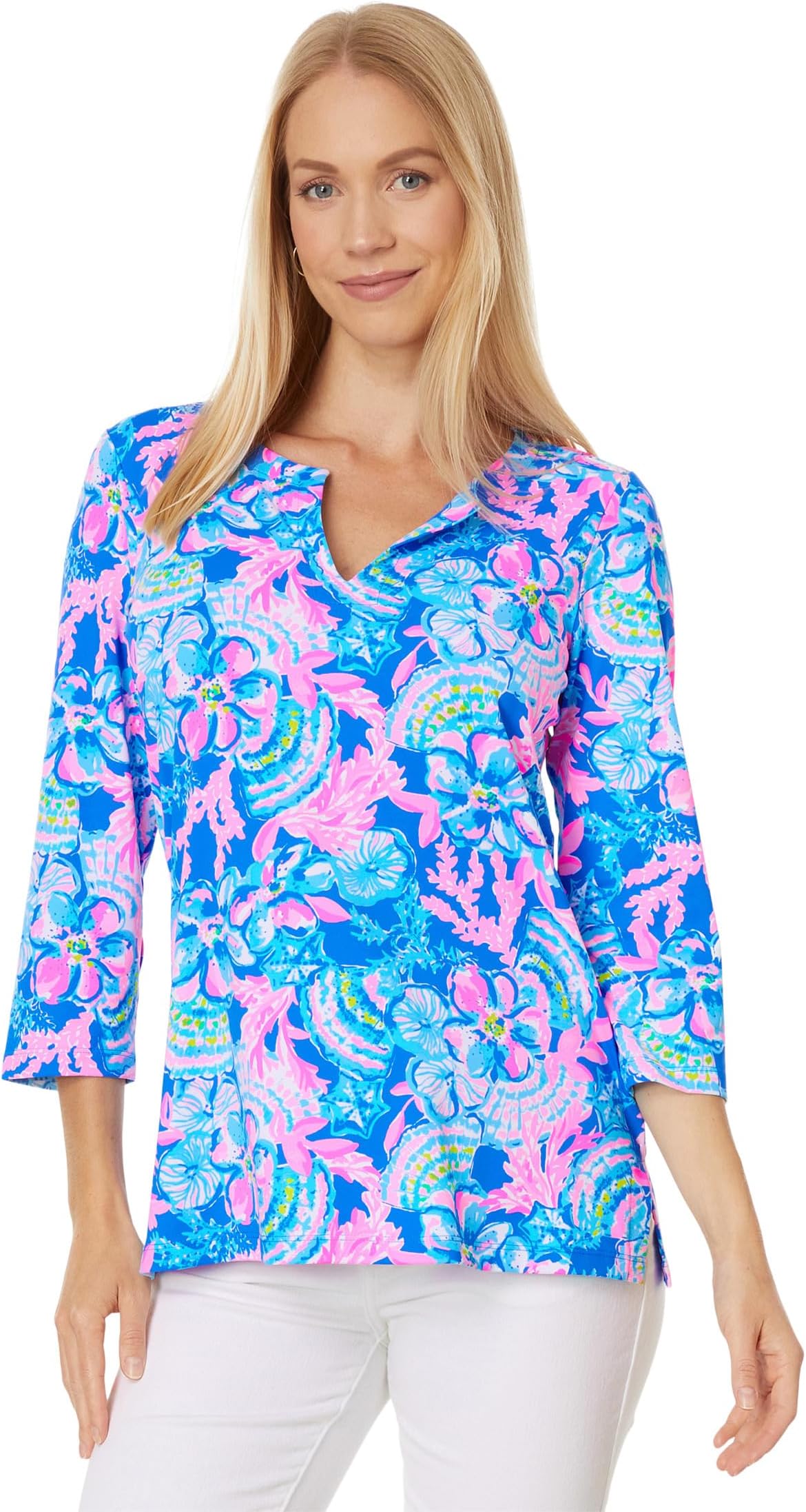 

Рубашка Lilly Pulitzer UPF 50+ Karina Tunic, цвет Blue Tang Sitting Seaside